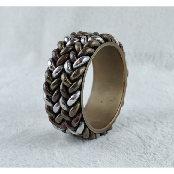 Unknown Jewelry - Vintage Brass Bracelet Bangle Three Metal Colors Brass Silver Copper Braid Jewel